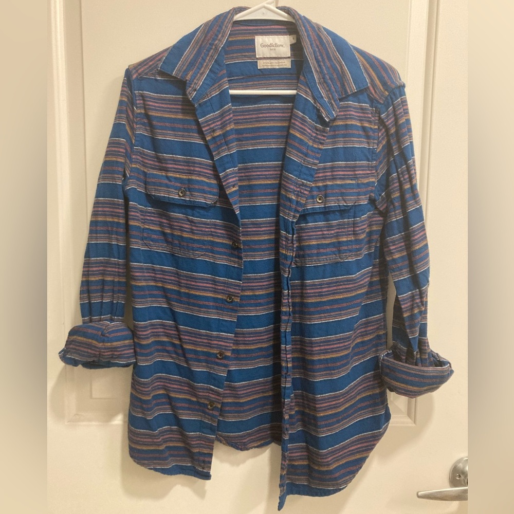 Goodfellow & Co. Size Small, long-sleeve button down. Blue, striped, cozy